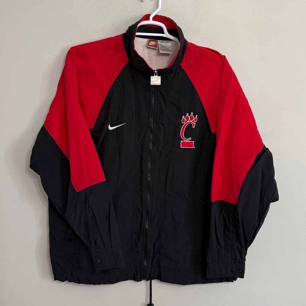 Vintage Nike Team Mens XL Cincinnati Bearcats Black Red Lined Windbreaker Jacket - Picture 2 of 12